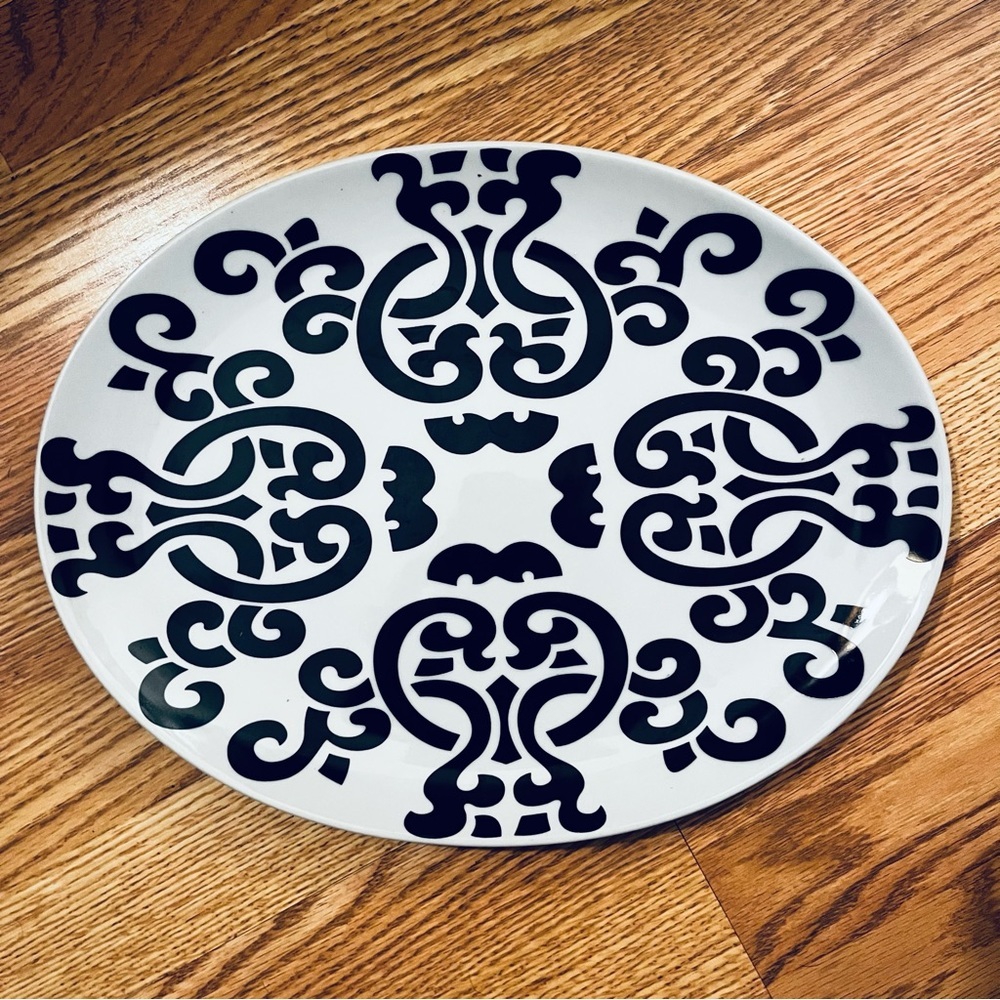 Urban Outfitters White with Black Design Large Platter